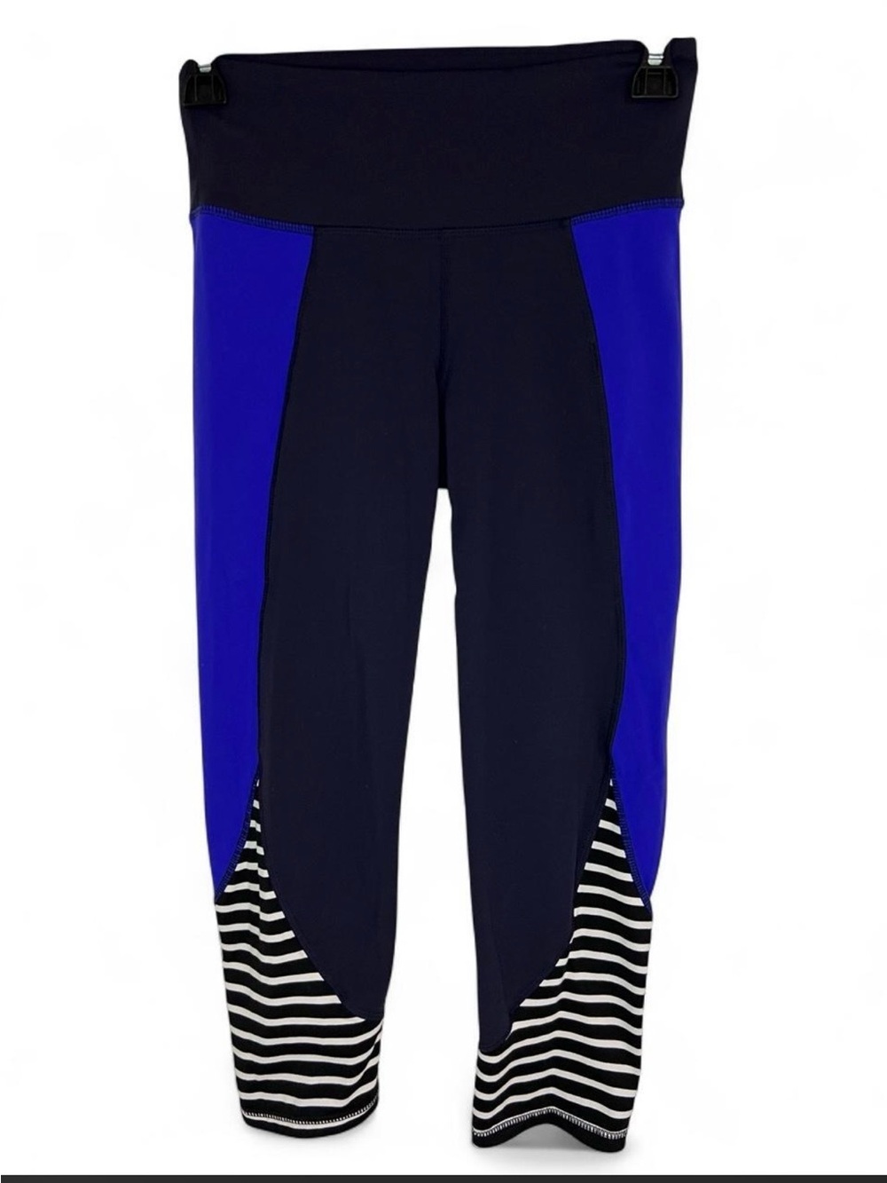 Athleta Navy and Royal Blue Leggings with Striped Hem